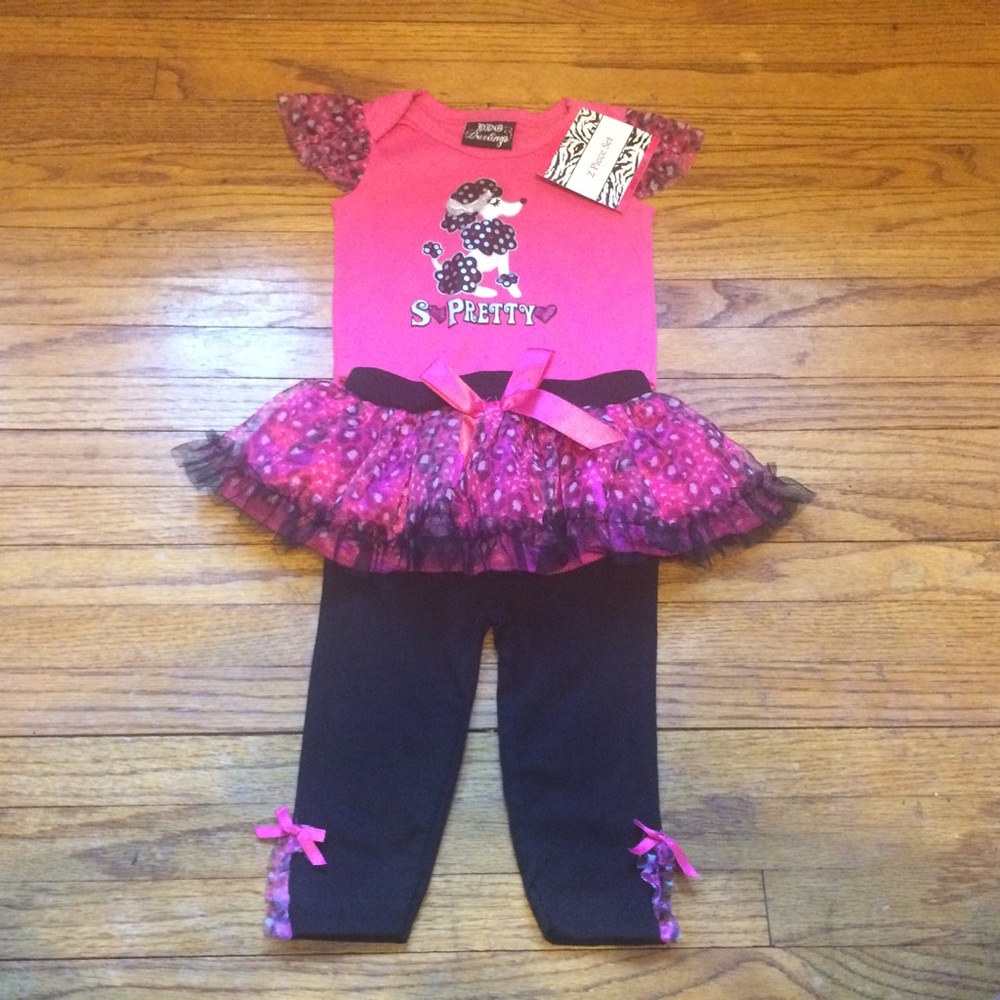 Girls Matching Set Pink Puddle Tutu 0-3 Mo NWT
